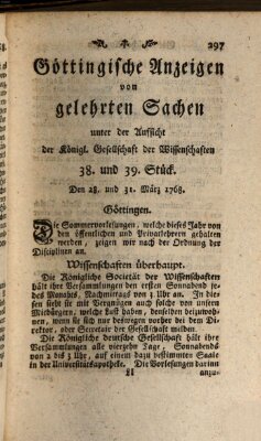 Göttingische Anzeigen von gelehrten Sachen (Göttingische Zeitungen von gelehrten Sachen) Dienstag 29. März 1768