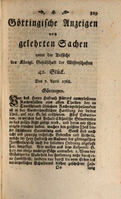 Göttingische Anzeigen von gelehrten Sachen (Göttingische Zeitungen von gelehrten Sachen) Donnerstag 7. April 1768