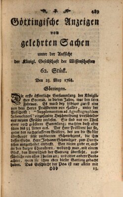 Göttingische Anzeigen von gelehrten Sachen (Göttingische Zeitungen von gelehrten Sachen) Montag 23. Mai 1768