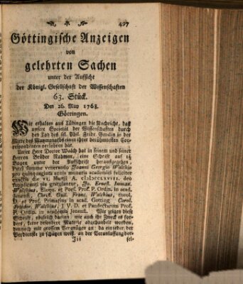 Göttingische Anzeigen von gelehrten Sachen (Göttingische Zeitungen von gelehrten Sachen) Donnerstag 26. Mai 1768