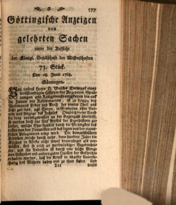 Göttingische Anzeigen von gelehrten Sachen (Göttingische Zeitungen von gelehrten Sachen) Samstag 18. Juni 1768