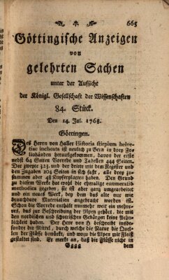 Göttingische Anzeigen von gelehrten Sachen (Göttingische Zeitungen von gelehrten Sachen) Donnerstag 14. Juli 1768