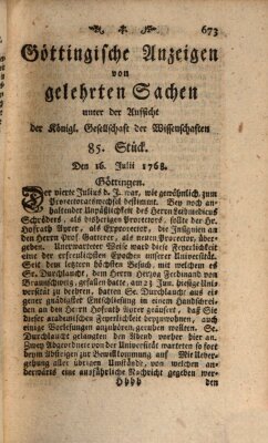 Göttingische Anzeigen von gelehrten Sachen (Göttingische Zeitungen von gelehrten Sachen) Samstag 16. Juli 1768