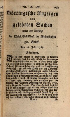 Göttingische Anzeigen von gelehrten Sachen (Göttingische Zeitungen von gelehrten Sachen) Donnerstag 28. Juli 1768