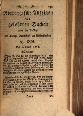 Göttingische Anzeigen von gelehrten Sachen (Göttingische Zeitungen von gelehrten Sachen) Donnerstag 4. August 1768