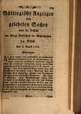 Göttingische Anzeigen von gelehrten Sachen (Göttingische Zeitungen von gelehrten Sachen) Samstag 6. August 1768