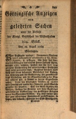 Göttingische Anzeigen von gelehrten Sachen (Göttingische Zeitungen von gelehrten Sachen) Montag 29. August 1768