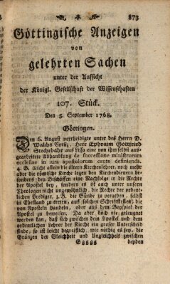 Göttingische Anzeigen von gelehrten Sachen (Göttingische Zeitungen von gelehrten Sachen) Montag 5. September 1768