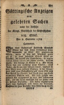 Göttingische Anzeigen von gelehrten Sachen (Göttingische Zeitungen von gelehrten Sachen) Donnerstag 8. September 1768