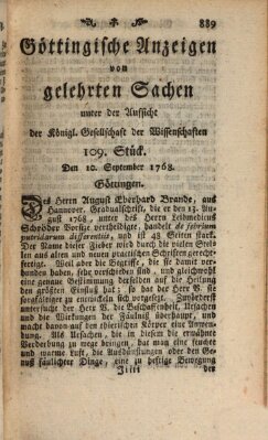 Göttingische Anzeigen von gelehrten Sachen (Göttingische Zeitungen von gelehrten Sachen) Samstag 10. September 1768