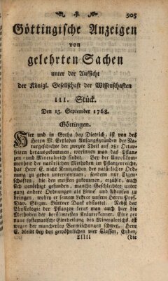 Göttingische Anzeigen von gelehrten Sachen (Göttingische Zeitungen von gelehrten Sachen) Donnerstag 15. September 1768