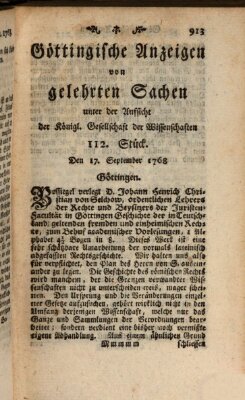 Göttingische Anzeigen von gelehrten Sachen (Göttingische Zeitungen von gelehrten Sachen) Samstag 17. September 1768