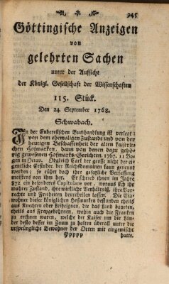 Göttingische Anzeigen von gelehrten Sachen (Göttingische Zeitungen von gelehrten Sachen) Samstag 24. September 1768