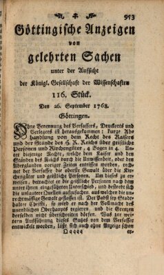 Göttingische Anzeigen von gelehrten Sachen (Göttingische Zeitungen von gelehrten Sachen) Montag 26. September 1768