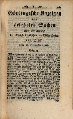 Göttingische Anzeigen von gelehrten Sachen (Göttingische Zeitungen von gelehrten Sachen) Donnerstag 29. September 1768