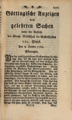 Göttingische Anzeigen von gelehrten Sachen (Göttingische Zeitungen von gelehrten Sachen) Samstag 8. Oktober 1768