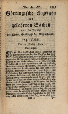 Göttingische Anzeigen von gelehrten Sachen (Göttingische Zeitungen von gelehrten Sachen) Donnerstag 13. Oktober 1768