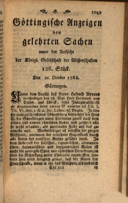 Göttingische Anzeigen von gelehrten Sachen (Göttingische Zeitungen von gelehrten Sachen) Donnerstag 20. Oktober 1768