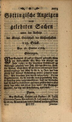 Göttingische Anzeigen von gelehrten Sachen (Göttingische Zeitungen von gelehrten Sachen) Donnerstag 27. Oktober 1768