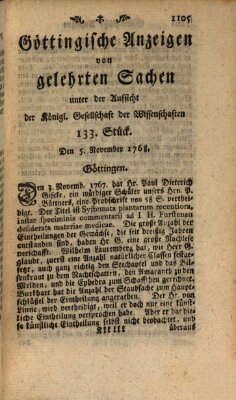 Göttingische Anzeigen von gelehrten Sachen (Göttingische Zeitungen von gelehrten Sachen) Samstag 5. November 1768