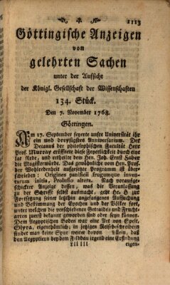 Göttingische Anzeigen von gelehrten Sachen (Göttingische Zeitungen von gelehrten Sachen) Montag 7. November 1768