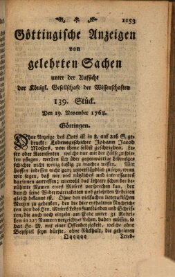 Göttingische Anzeigen von gelehrten Sachen (Göttingische Zeitungen von gelehrten Sachen) Samstag 19. November 1768