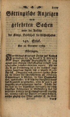 Göttingische Anzeigen von gelehrten Sachen (Göttingische Zeitungen von gelehrten Sachen) Samstag 26. November 1768