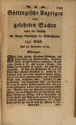 Göttingische Anzeigen von gelehrten Sachen (Göttingische Zeitungen von gelehrten Sachen) Montag 28. November 1768