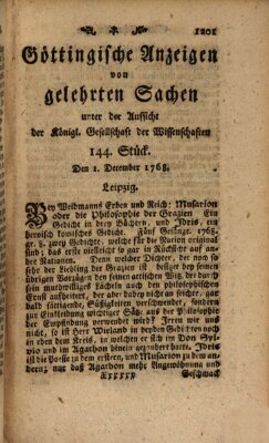 Göttingische Anzeigen von gelehrten Sachen (Göttingische Zeitungen von gelehrten Sachen) Donnerstag 1. Dezember 1768