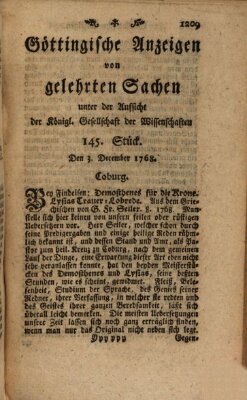 Göttingische Anzeigen von gelehrten Sachen (Göttingische Zeitungen von gelehrten Sachen) Samstag 3. Dezember 1768