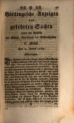 Göttingische Anzeigen von gelehrten Sachen (Göttingische Zeitungen von gelehrten Sachen) Samstag 14. Januar 1769