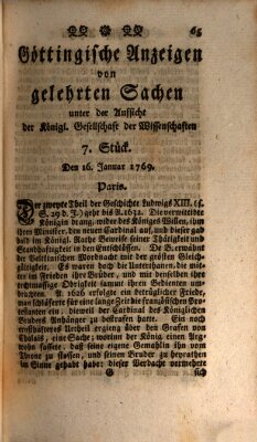 Göttingische Anzeigen von gelehrten Sachen (Göttingische Zeitungen von gelehrten Sachen) Montag 16. Januar 1769