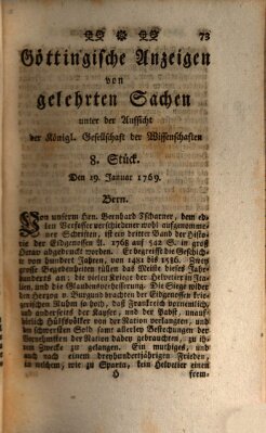 Göttingische Anzeigen von gelehrten Sachen (Göttingische Zeitungen von gelehrten Sachen) Donnerstag 19. Januar 1769