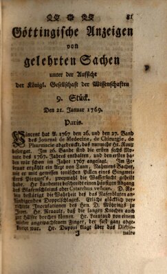 Göttingische Anzeigen von gelehrten Sachen (Göttingische Zeitungen von gelehrten Sachen) Samstag 21. Januar 1769