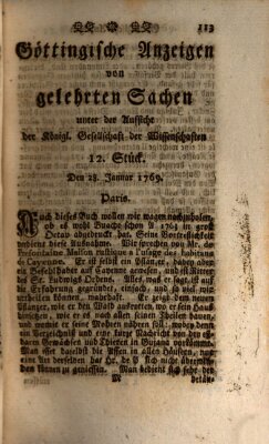 Göttingische Anzeigen von gelehrten Sachen (Göttingische Zeitungen von gelehrten Sachen) Samstag 28. Januar 1769