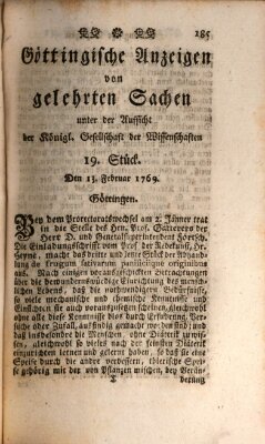 Göttingische Anzeigen von gelehrten Sachen (Göttingische Zeitungen von gelehrten Sachen) Montag 13. Februar 1769