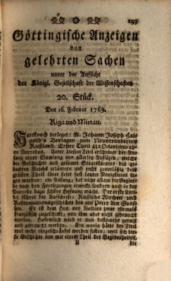 Göttingische Anzeigen von gelehrten Sachen (Göttingische Zeitungen von gelehrten Sachen) Donnerstag 16. Februar 1769