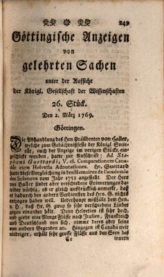 Göttingische Anzeigen von gelehrten Sachen (Göttingische Zeitungen von gelehrten Sachen) Donnerstag 2. März 1769