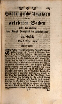 Göttingische Anzeigen von gelehrten Sachen (Göttingische Zeitungen von gelehrten Sachen) Montag 6. März 1769