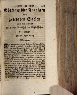 Göttingische Anzeigen von gelehrten Sachen (Göttingische Zeitungen von gelehrten Sachen) Samstag 29. April 1769