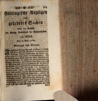 Göttingische Anzeigen von gelehrten Sachen (Göttingische Zeitungen von gelehrten Sachen) Donnerstag 11. Mai 1769