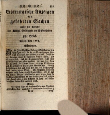 Göttingische Anzeigen von gelehrten Sachen (Göttingische Zeitungen von gelehrten Sachen) Donnerstag 18. Mai 1769