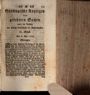 Göttingische Anzeigen von gelehrten Sachen (Göttingische Zeitungen von gelehrten Sachen) Montag 22. Mai 1769