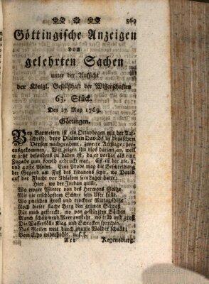 Göttingische Anzeigen von gelehrten Sachen (Göttingische Zeitungen von gelehrten Sachen) Samstag 27. Mai 1769