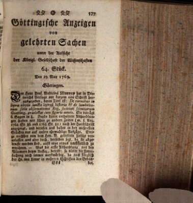 Göttingische Anzeigen von gelehrten Sachen (Göttingische Zeitungen von gelehrten Sachen) Montag 29. Mai 1769