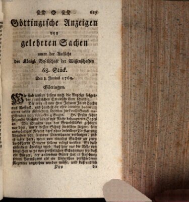 Göttingische Anzeigen von gelehrten Sachen (Göttingische Zeitungen von gelehrten Sachen) Donnerstag 8. Juni 1769