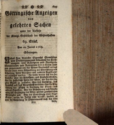 Göttingische Anzeigen von gelehrten Sachen (Göttingische Zeitungen von gelehrten Sachen) Samstag 10. Juni 1769