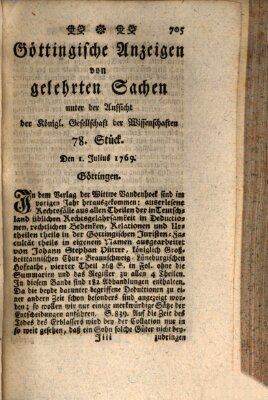 Göttingische Anzeigen von gelehrten Sachen (Göttingische Zeitungen von gelehrten Sachen) Samstag 1. Juli 1769