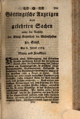 Göttingische Anzeigen von gelehrten Sachen (Göttingische Zeitungen von gelehrten Sachen) Donnerstag 6. Juli 1769