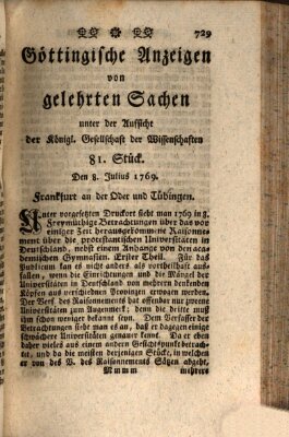 Göttingische Anzeigen von gelehrten Sachen (Göttingische Zeitungen von gelehrten Sachen) Samstag 8. Juli 1769